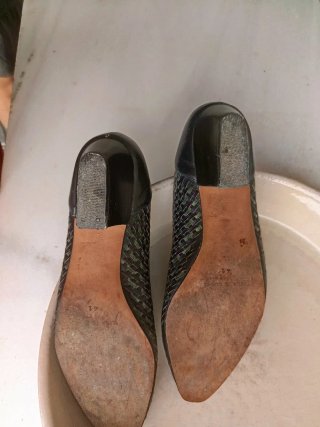 Zapatos vintage piel trenzado azul/verde