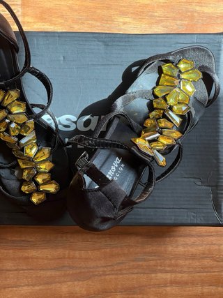 Zapatos de fiesta de diamantes dorados mujer