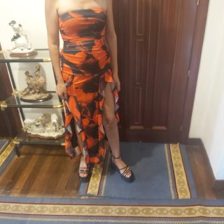Vestido largo naranja y negro