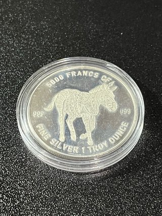 Moneda Plata Cebra 5000 Francos CFA Tchad 1 Onza