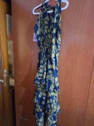 Vestido floral azul y verde talla S