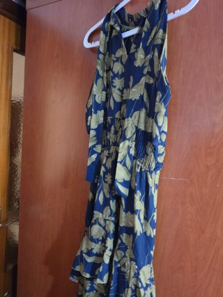 Vestido floral azul y verde talla S