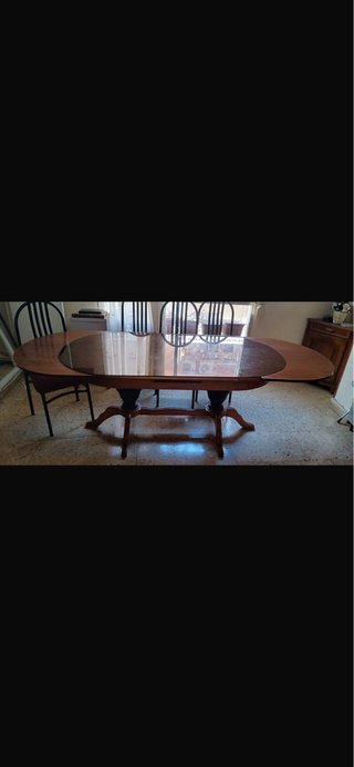 Mesa de comedor extensible madera y cristal