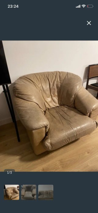 Sofá y sillones de piel beige