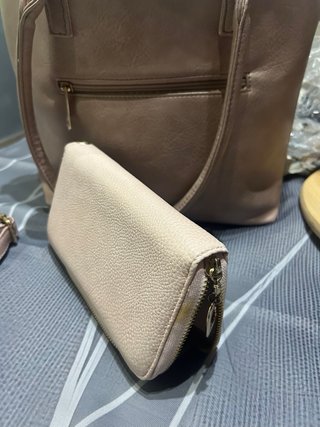 Borsa donna beige + portafoglio e tracolla