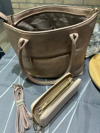 Borsa donna beige + portafoglio e tracolla