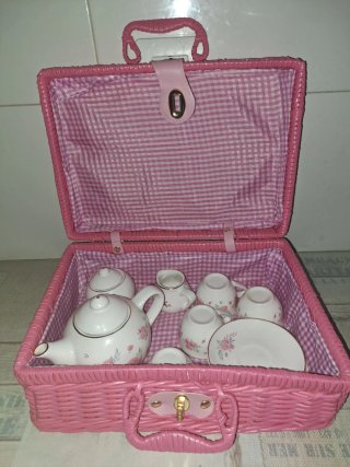 Juego de té de porcelana con maletín de picnic ros