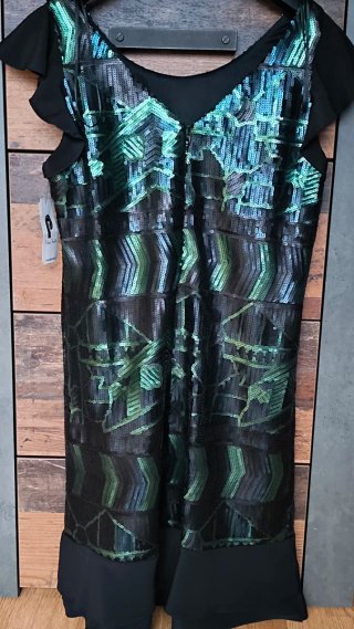 Vestido fiesta lentejuelas verde y negro