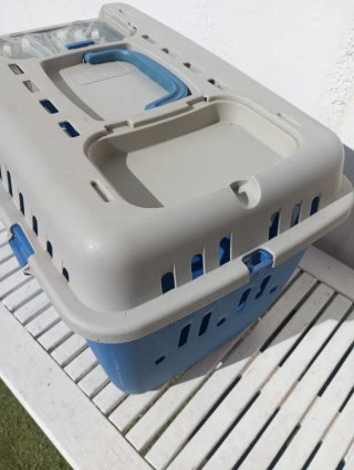 Transportín gato azul y gris