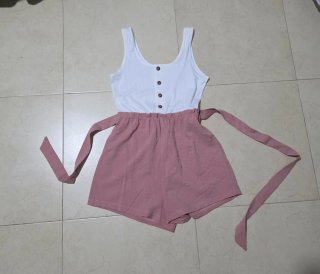 Mono blanco y rosa talla única