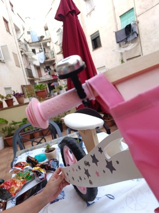 Bicicleta infantil madera estrellas rosa