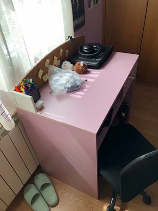 Mesa y silla Escritorio juvenil rosa con cajón