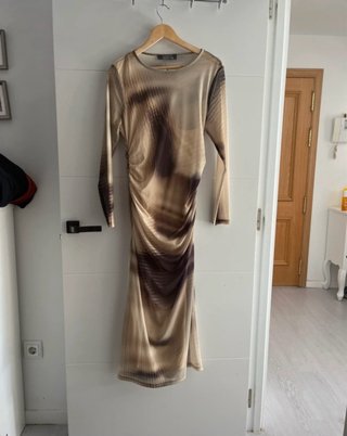 Vestido Malla Verde y Beige