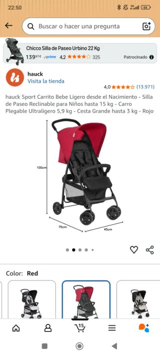 Silla de paseo hauck Sport Roja