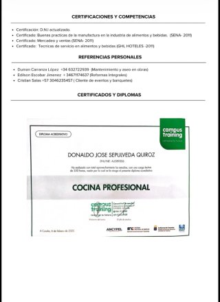 Camarero/Ayudante Cocina - Experiencia Hostelería