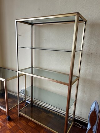 Conjunto Muebles Cristal y Metal dorado. 4 piezas