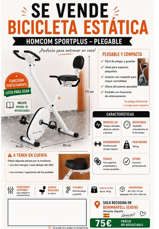 Bicicleta Estática Homcom Sportplus Plegable