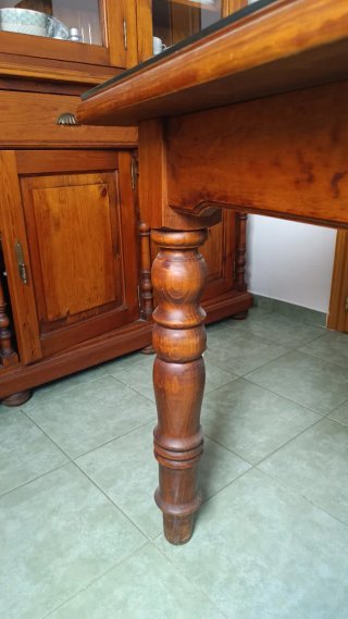 Mesa comedor madera pino encerado y cristal