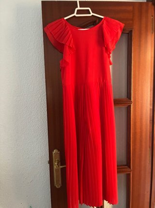 Vestido rojo fiesta falda plisada