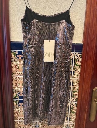 Vestido lentejuelas Zara Talla S con etiqueta