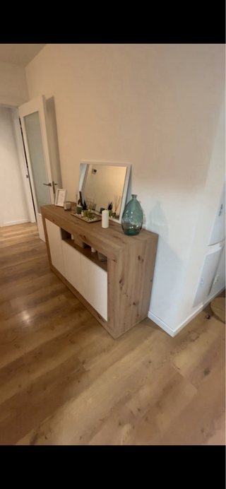 Aparador blanco y madera 144x42cm + espejo