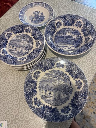 Vajilla Porcelana Inglesa Azul y Blanca