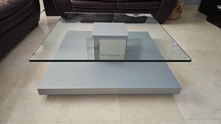 Mesa de centro madera y cristal 1x1m gris
