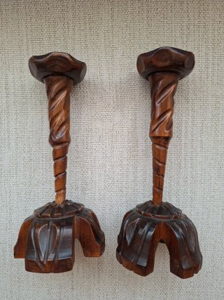 Candelabros Vintage Madera Tallada (25/26cm)
