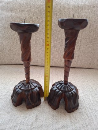 Candelabros Vintage Madera Tallada (25/26cm)