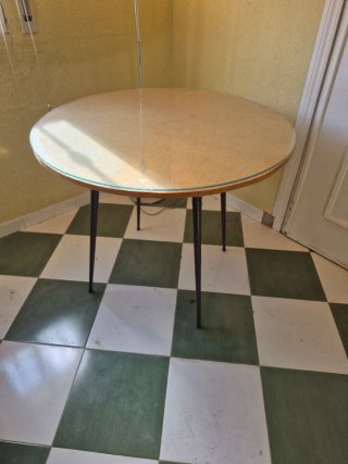 Mesa redonda cristal y madera ø90