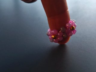 Anillo flores ajustable rosa y gris