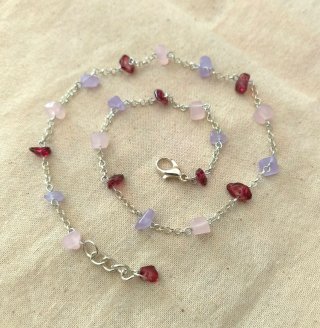 Collana pietre sintetiche rosa e viola