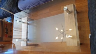 Mesa centro cristal, madera y metal