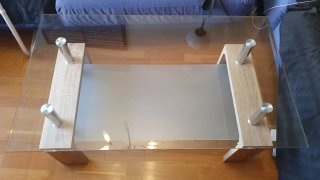 Mesa centro cristal, madera y metal