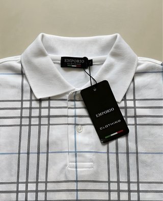 Polo a Quadri - Bianca Blu e Nera - Taglia L