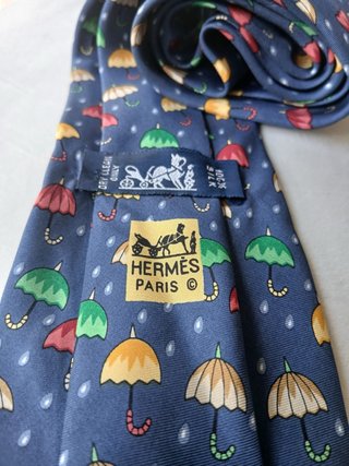 Corbata Hermes 100% Seda Paraguas Azul