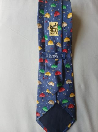 Corbata Hermes 100% Seda Paraguas Azul