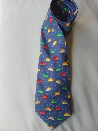 Corbata Hermes 100% Seda Paraguas Azul