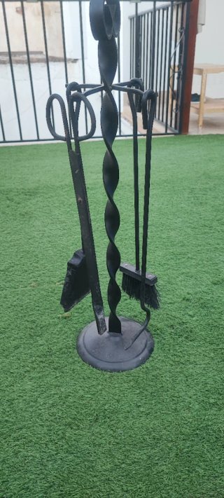 Juego Utensilios Chimenea Metal Negro