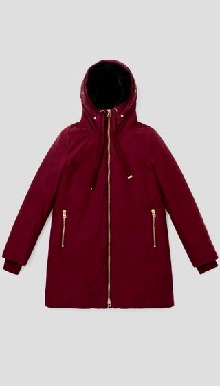 Abrigo Parka con capucha.Zara.Color Burdeos.TallaS