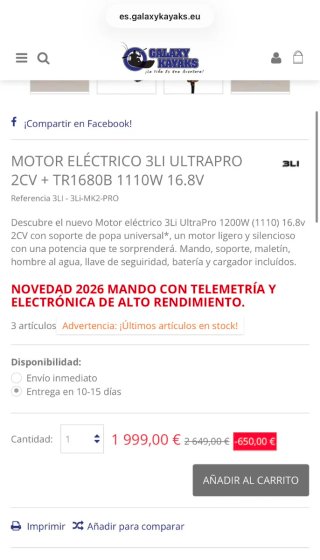 Kayak de pedales Alboran FX2 con motor 3Li 2CV