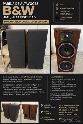Pareja Altavoces B&W Hi-Fi Madera Oscura