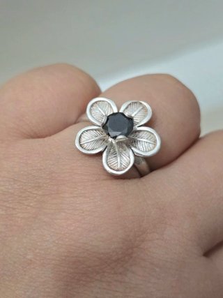 Anillo Plata 925 Flor Negra
