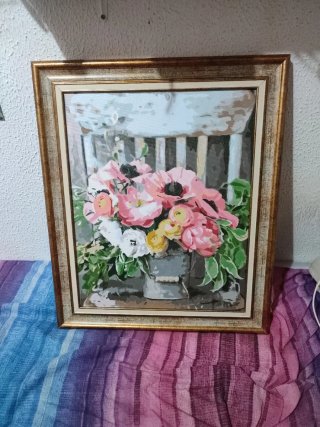 Cuadro Flores Marco Dorado