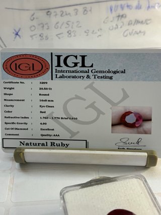 Rubí Natural IGL 20.50 Ct Birmania