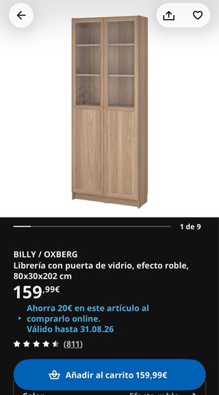 Estantería IKEA madera y cristal