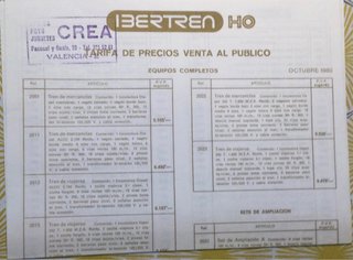 IBERTREN HO Trenes Tarifa Precio Octubre 1980
