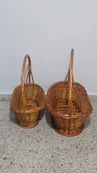 2 Cestas Mimbre Marrones con Asa