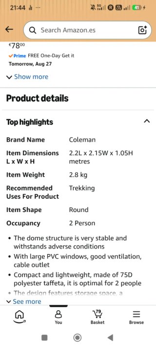 Tienda de campaña Coleman 2.8kg