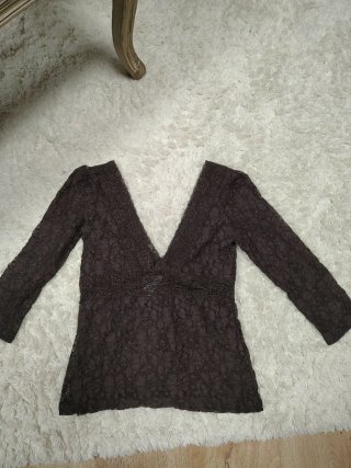 Top Mango Encaje Marrón Talla L